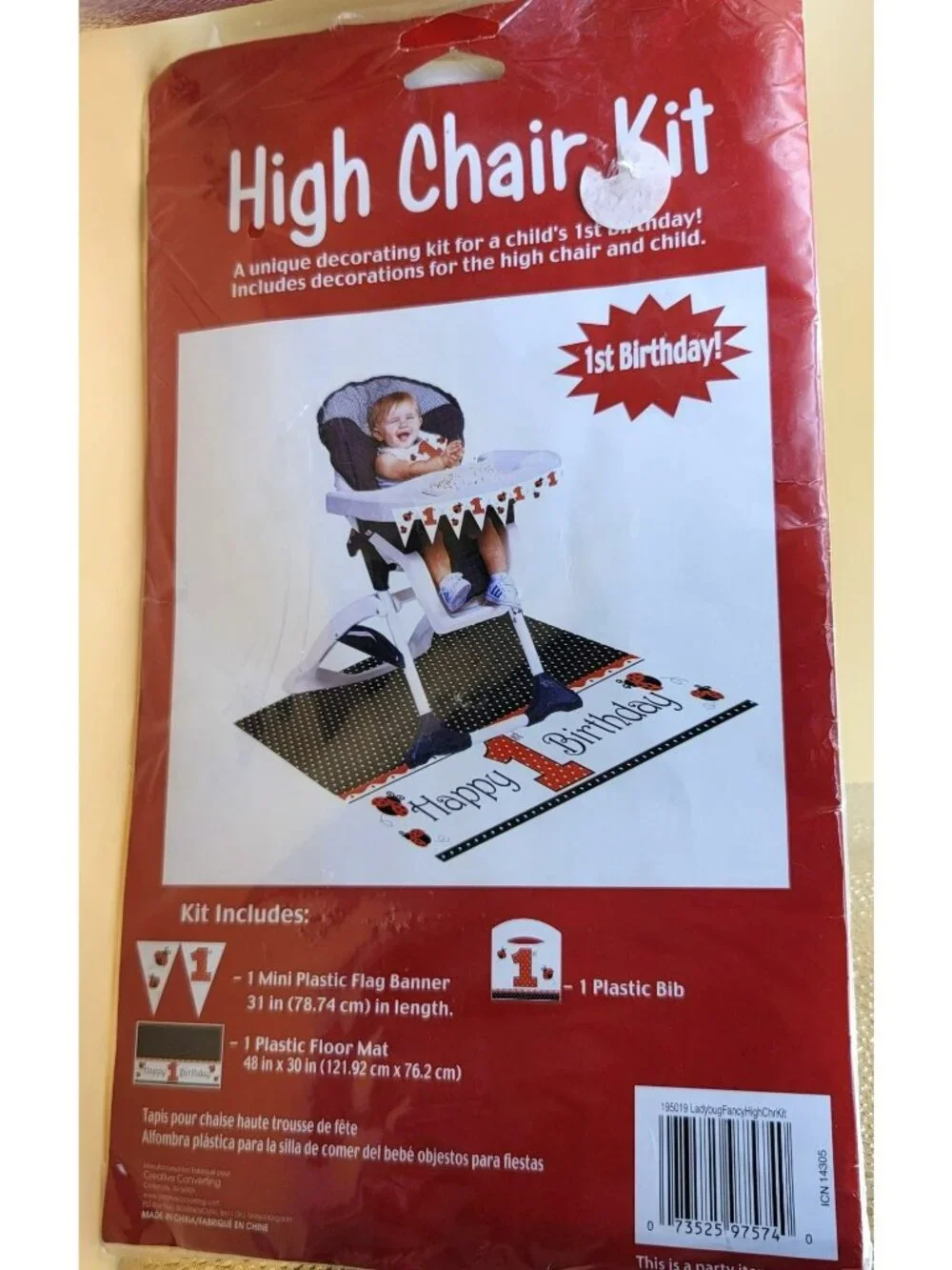 High Chair Kit 1st Birthday Party Decorations Flag Banner Bib Floor Mat Jj3506